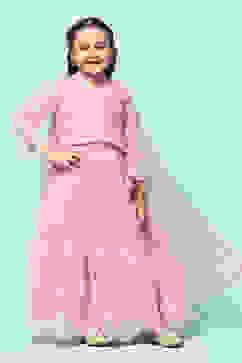 Pink Poly Viscose Embroidered Suit Set image number 0