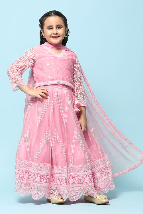 Pink Poly Viscose Embroidered Suit Set image number 0