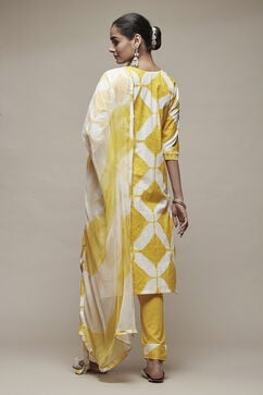 Yellow Cotton Machine Embroidered Unstitched Suit Set image number 2