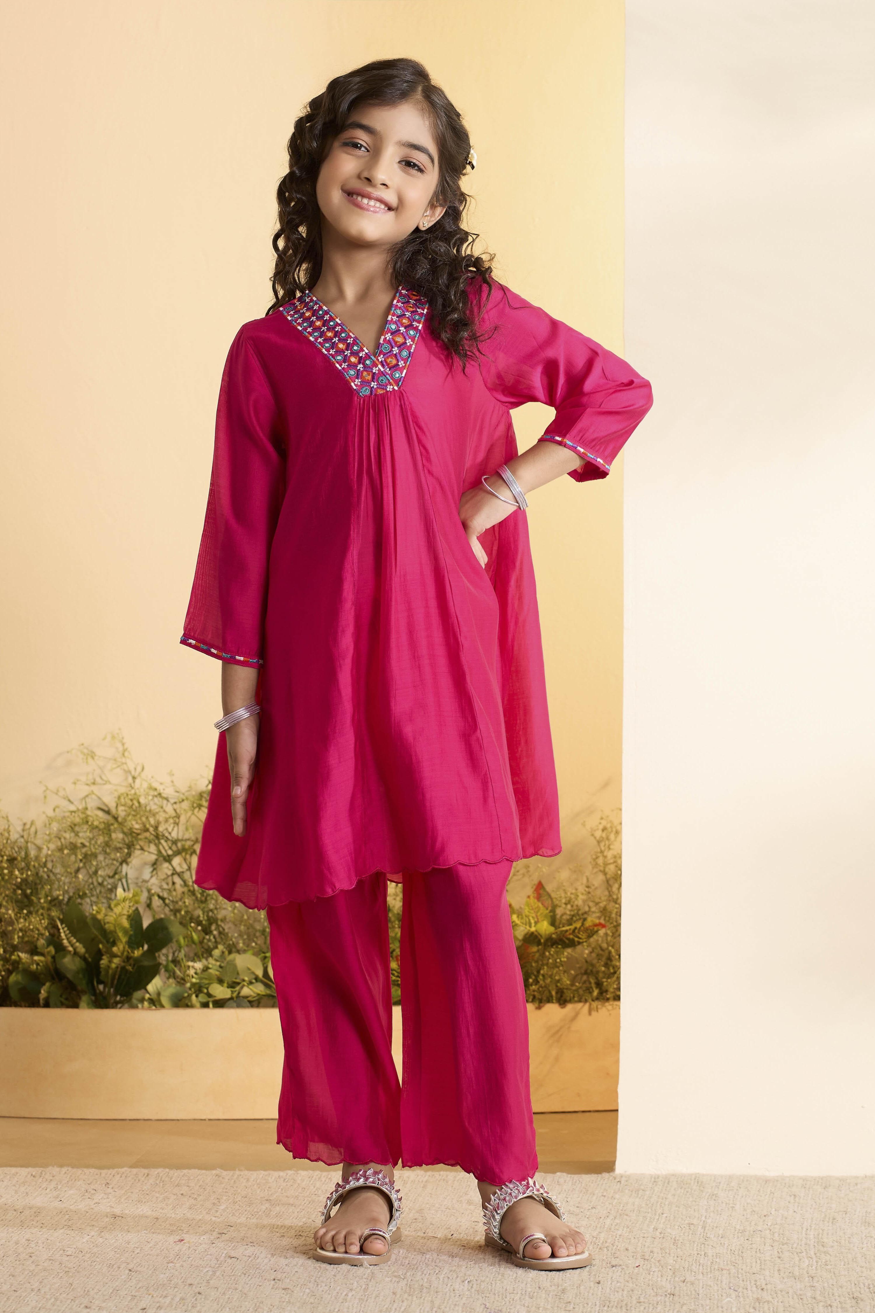 Pink Yoke Design A-Line Kurta Set image number 6