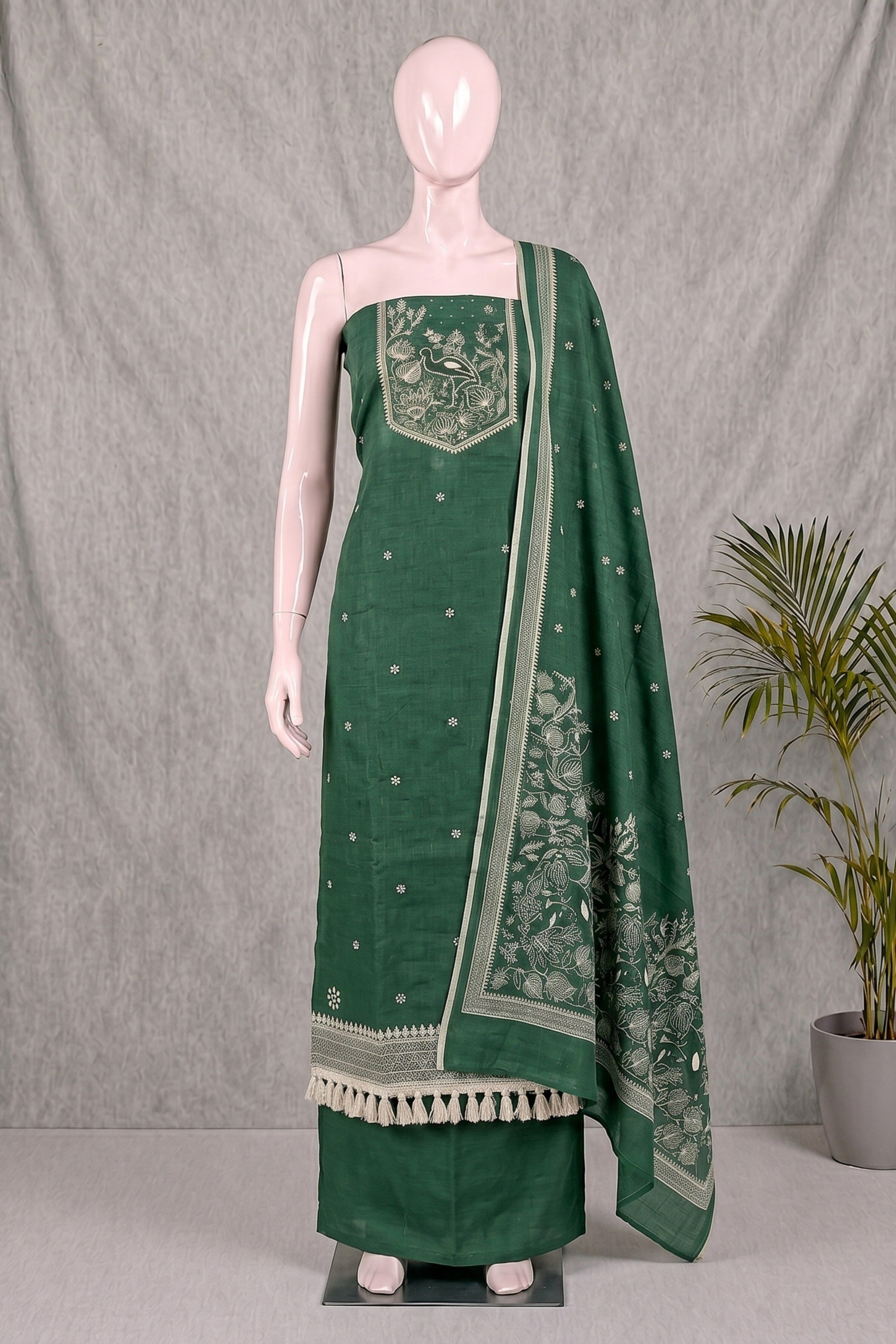 Blue Linen Jamdani Unstitched Suit Set image number 4