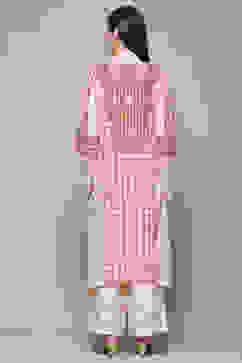 Beige Rayon Asymmetric Kurta & Palazzo Suit Set image number 4