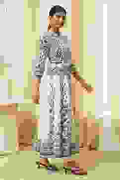 White and Black Cotton Printed Anarkali Kurta Set image number 5