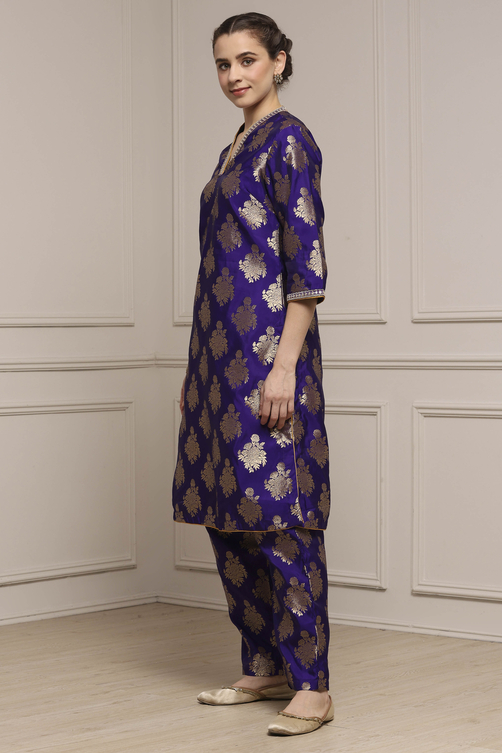 Purple Art Silk Printed Straight Co-ord Set image number 3