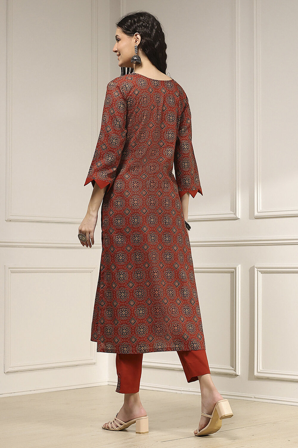 Maroon Cotton Hand Embroidered Unstitched Suit Set image number 6