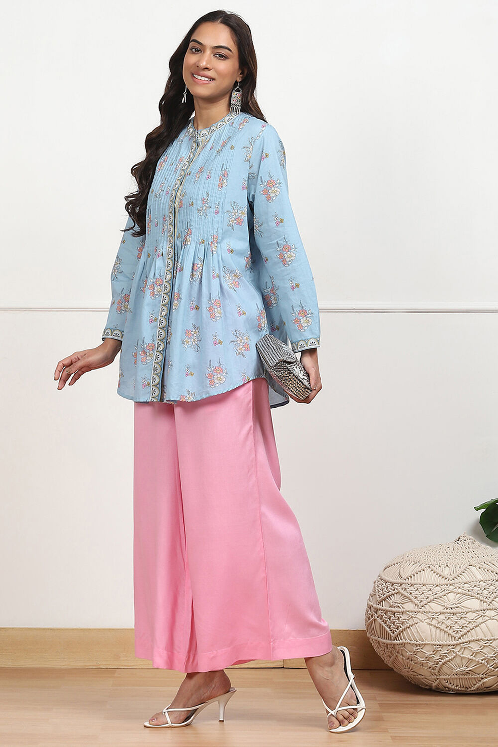 Navy Blue Viscose Solid Straight Palazzos image number 0