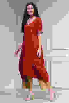 Red Printed Asymmetric A-Line Kurta image number 2