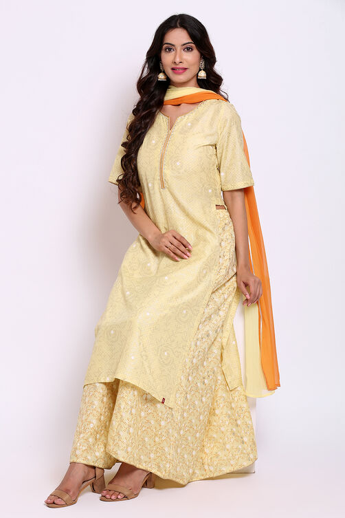 Lime Yellow Art Silk Kurta Sharara Suit Set image number 4