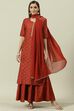 Terracotta Printed Straight Kurta Sharara Suit Set image number 0