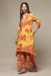 Yellow Rayon Asymmetric Kurta Palazzo 2 Piece Set