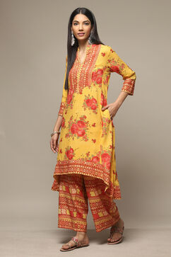 Yellow Rayon Asymmetric Kurta Palazzo 2 Piece Set image number 0