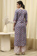 Slate Blue Cotton Hand Block Print Unstitched Suit Set image number 5