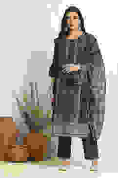 Blue Chanderi Floral Printed Festive Unstitched Suit Set image number 1