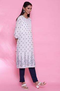 White And Blue Cotton Printed Kurta Dress image number 4
