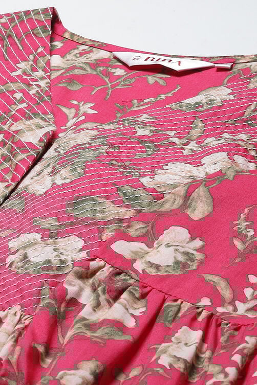Navy Cotton Tiered Printed Dress image number 1