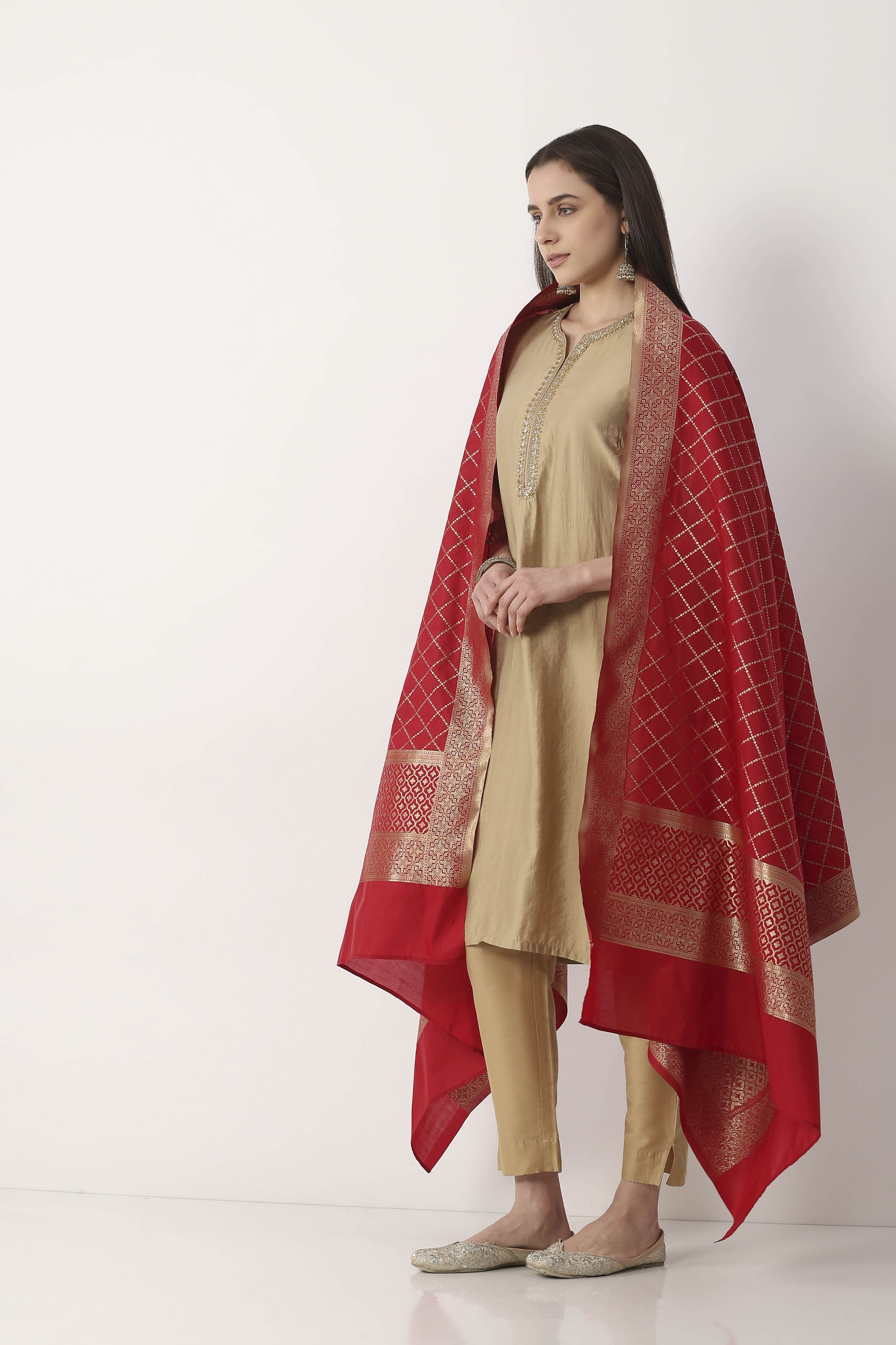 Red Art Silk Dupatta image number 3