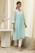 Aqua Embroidered Gathered Kurta image number 4