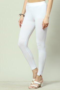 White Cotton Blend Dyed Leggings image number 2
