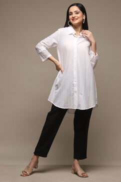 White Cotton Embroidered Shirt image number 0