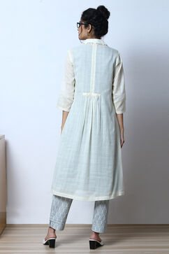 Cream Cotton Solid Jacket With Kurta image number 8