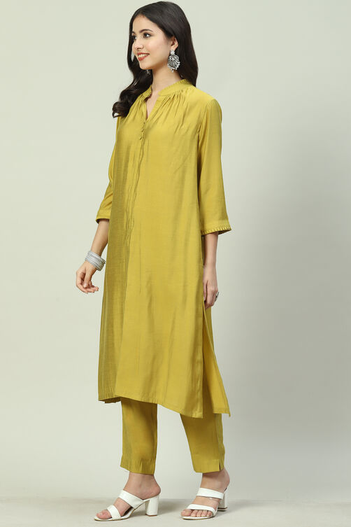 Mustard Poly Viscose Straight 2 Piece Set image number 3