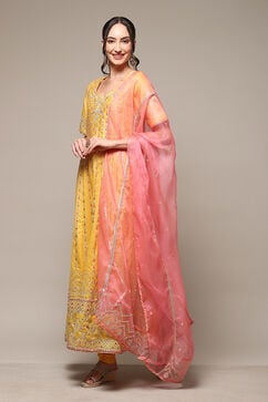 Yellow Cotton Blend Anarkali Kurta Churidar Suit Set image number 5