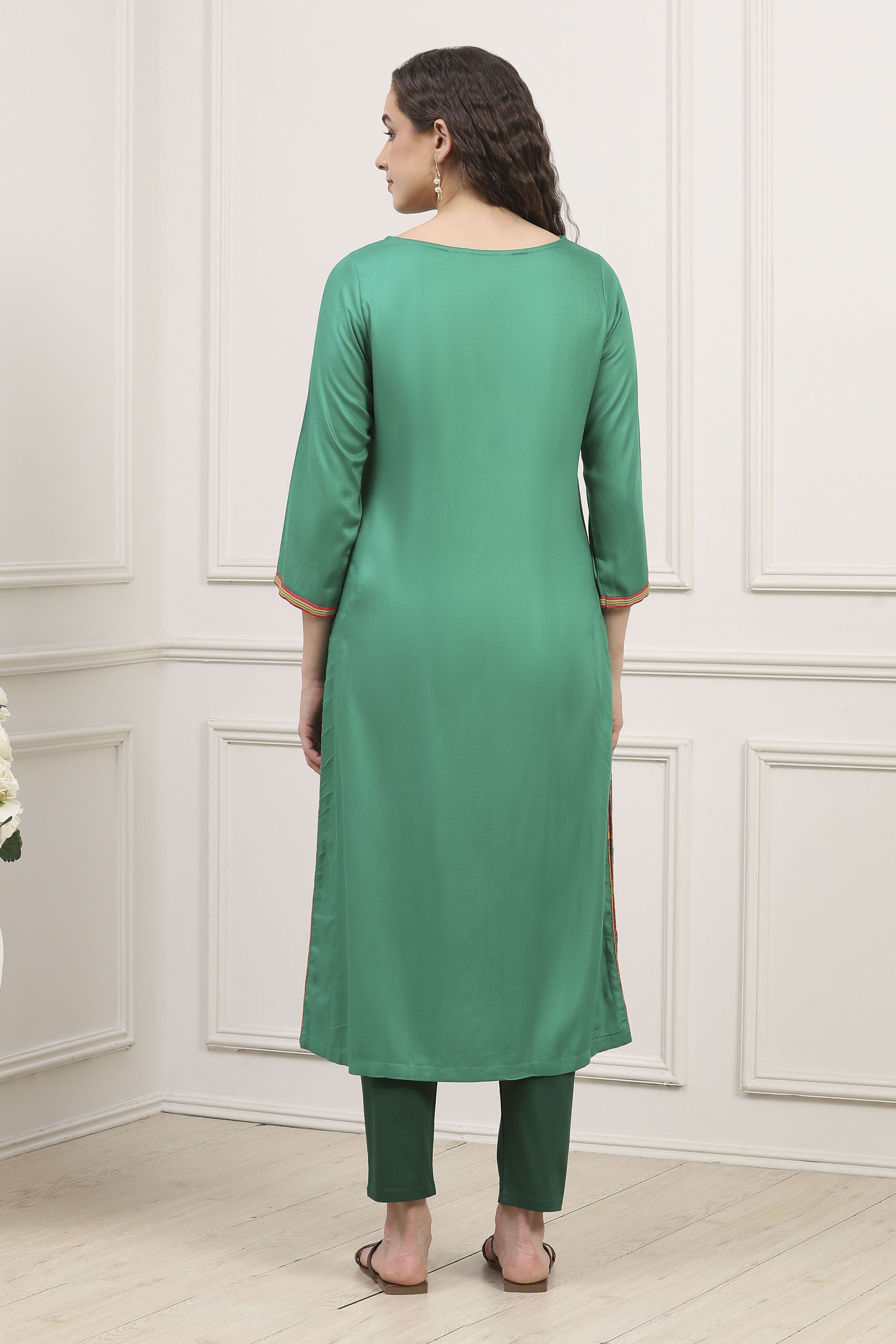 Blue Rayon Printed Straight Kurta image number 3