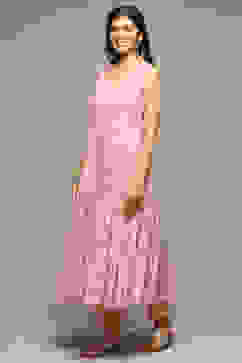 Dry Rose Cotton Blend Layered Kurta Pants Suit Set image number 1