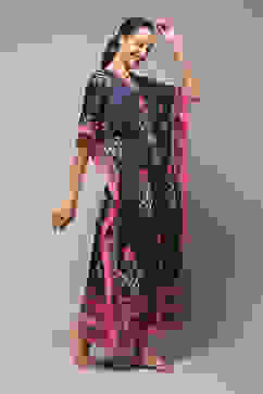 Indigo Pink Cotton Printed Kaftan image number 3