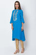 Blue Cotton And Viscose A-Line Solid Kurta image number 3
