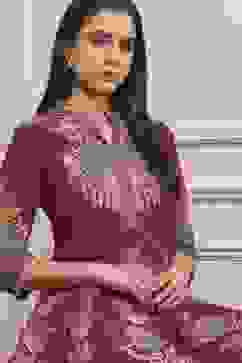 Magenta Cotton Kalidar Printed Kurta Pants Set image number 6