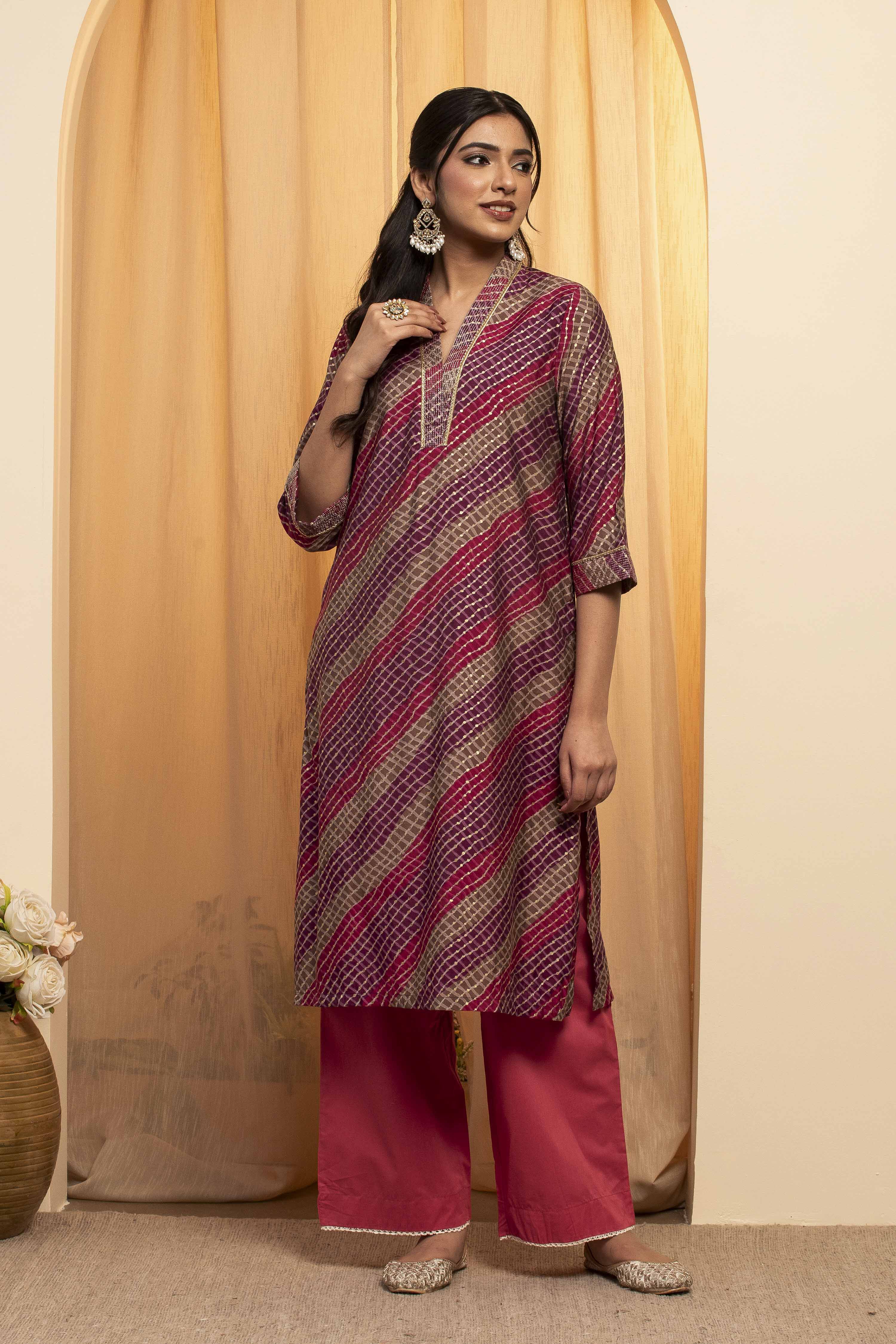 Purple Poly Viscose Straight Kurta image number 5