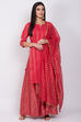 Red Cotton Straight Kurta Sharara Suit Set image number 2