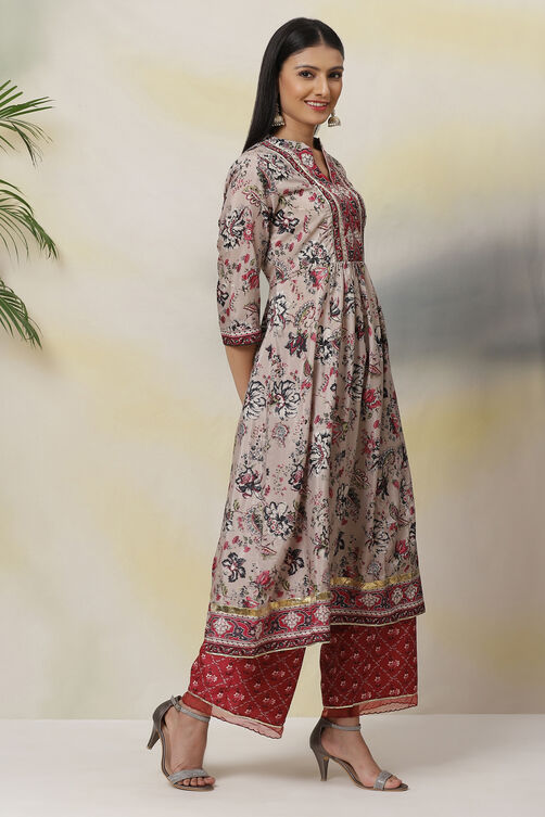 Grey Flared Art Silk Printed Dress image number 3