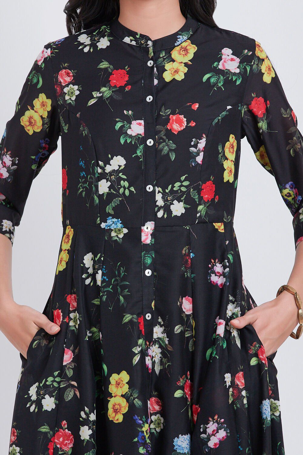 Black Art Silk Flared Printed Dress image number 1