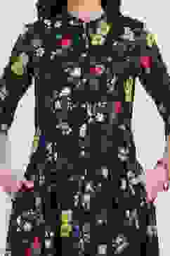 Black Art Silk Flared Printed Dress image number 1