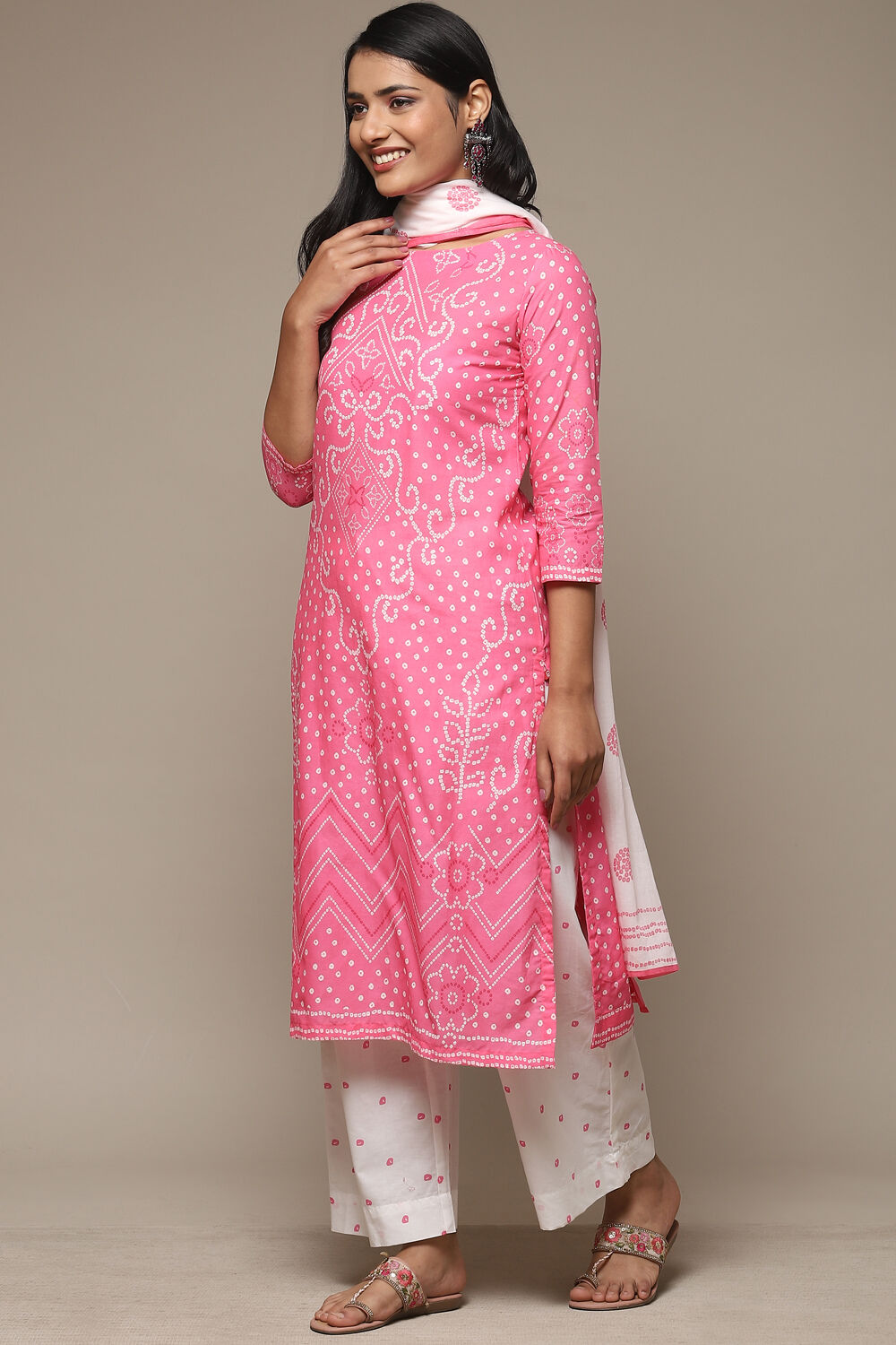 Pink Cotton Straight Kurta Palazzo Suit Set image number 5
