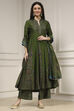 Green Viscose Kalidar Printed Suit Set image number 1