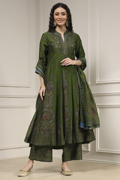 Green Viscose Kalidar Printed Suit Set image number 1