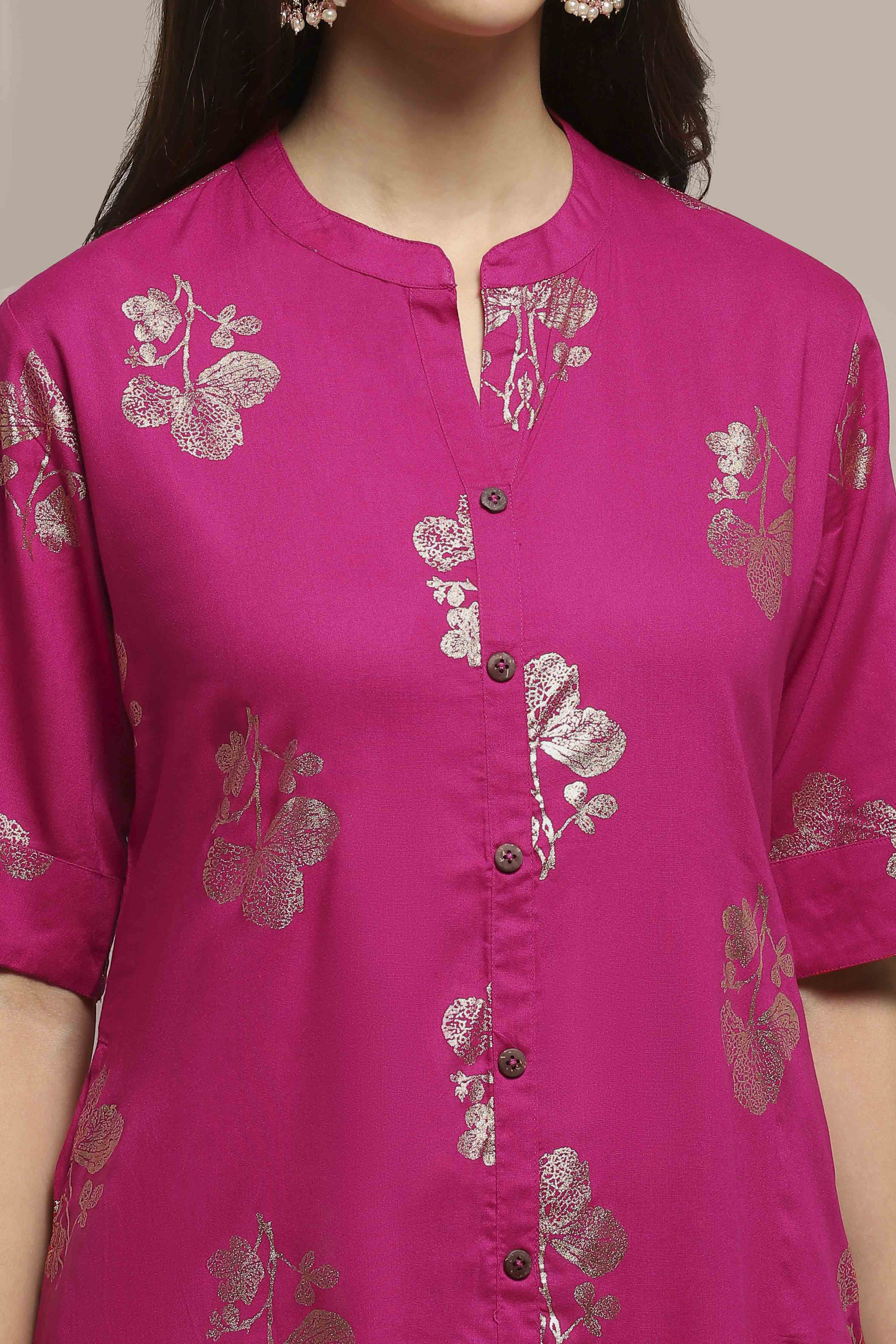 Fuchsia Rayon Asymmetric Kurta image number 1