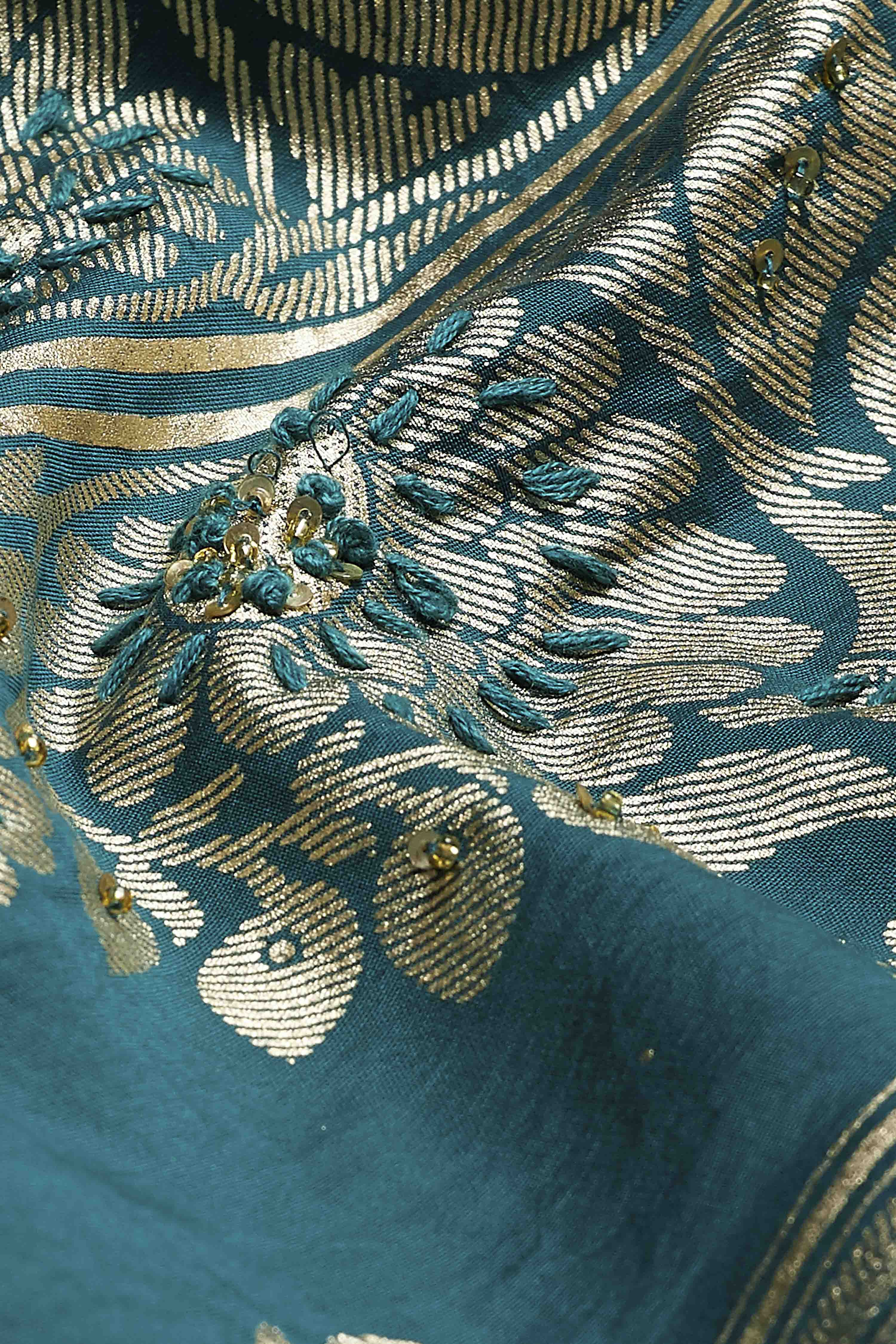 Teal Viscose Blend Embroidered Straight Kurta Set image number 3