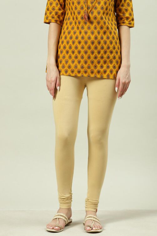 Beige Cotton Blend Solid Churidar image number 2