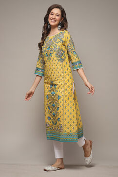 Yellow Cotton Straight Printed Kurta image number 0