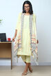 Light Yellow Metallic Cotton Straight Kurta Slim Pant Suit Set image number 0