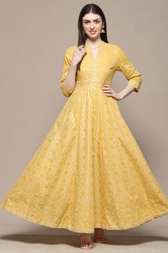 Yellow Cotton Anarkali Dress image number 0