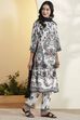Black & White Viscose Rayon Floral Straight Kurta Set image number 5