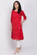 Red A-Line Eco Cotton Yarndyed Kurta image number 2