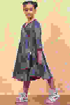 Blue Geometric Printed Flared Asymmetric Dress image number 2