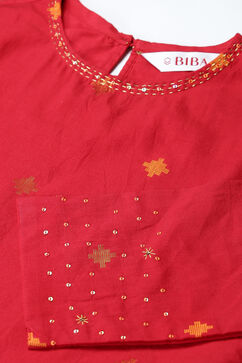 Red Cotton Straight Kurta Palazzo Suit Set image number 1