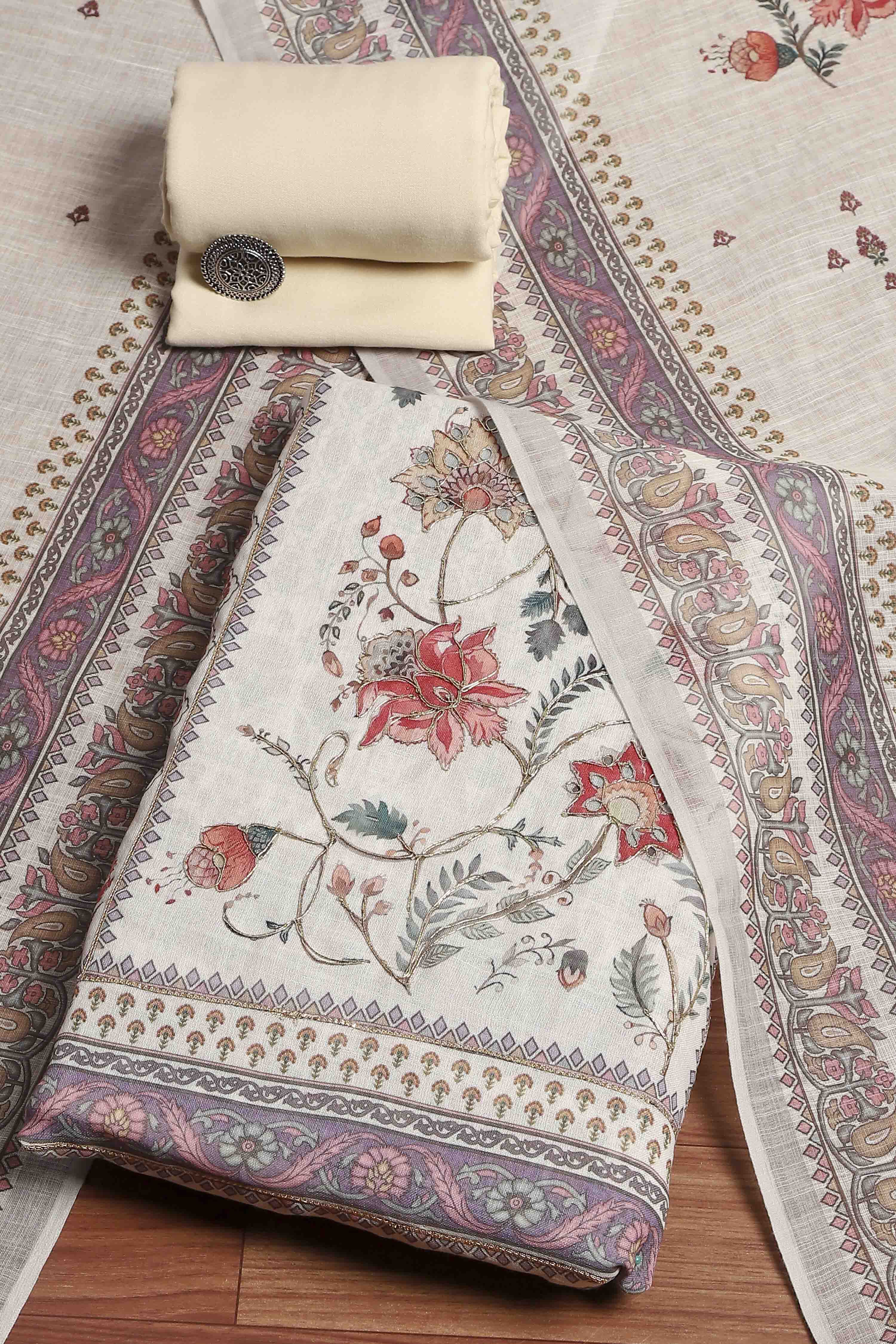 Peach Linen Unstitched Suit Set image number 0